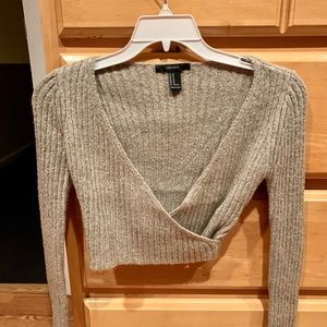 Tan surplice sweater crop top